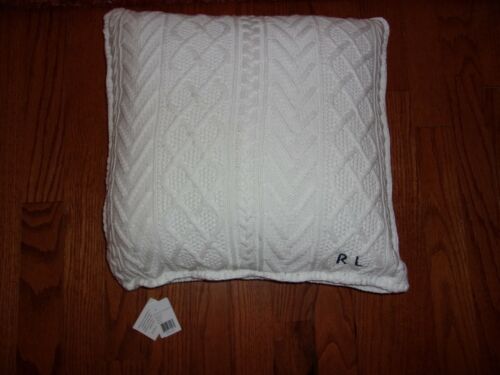 NWT Ralph Lauren Highland White Cable Knit 20x20 Decorative Bed Pillow $215