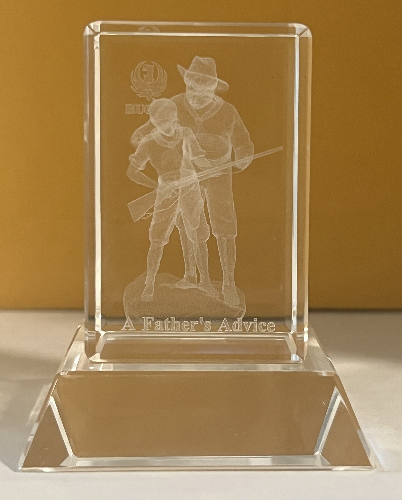 Ruger A fathers Advice 3D Etched Crystal Advertising Display Paper Weight Gift