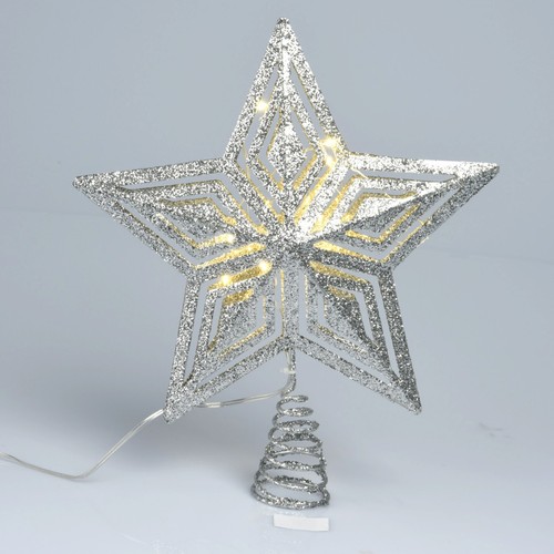 Silver Star Christmas Tree Topper Glitter LED Ornament Xmas Tree Top Decoration - Picture 10 of 16
