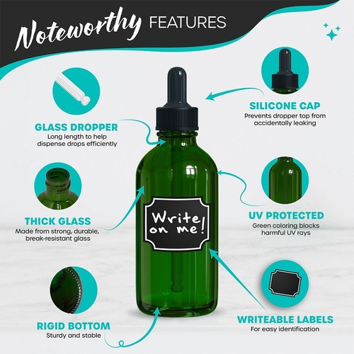 Nevlers 4 oz Green Glass Dropper Bottle (Set of 24) | Includes Shrink Wrap - Picture 5 of 9