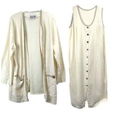 Vikki Vi flax blend cardigan duster maxi dress set Sz 16W cream linen lagenlook