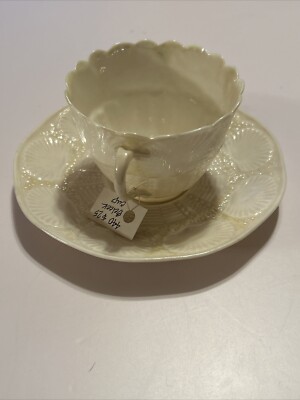 Vintage Belleek Tea Cup And Saucer NO. 0857 Fermanagh Made Ireland   Stamped