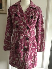 Merona Ladies Funky Pink And Cream Cotton Water Repellent Trench Coat Medium