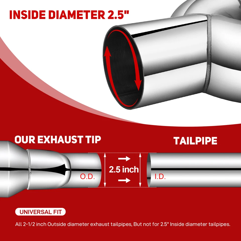 For Dodge Challenger 2008-2023 Dual 2.5" Inlet 3.5" Outlet 9.5" Quad Exhaust Tip - Image 3 of 4