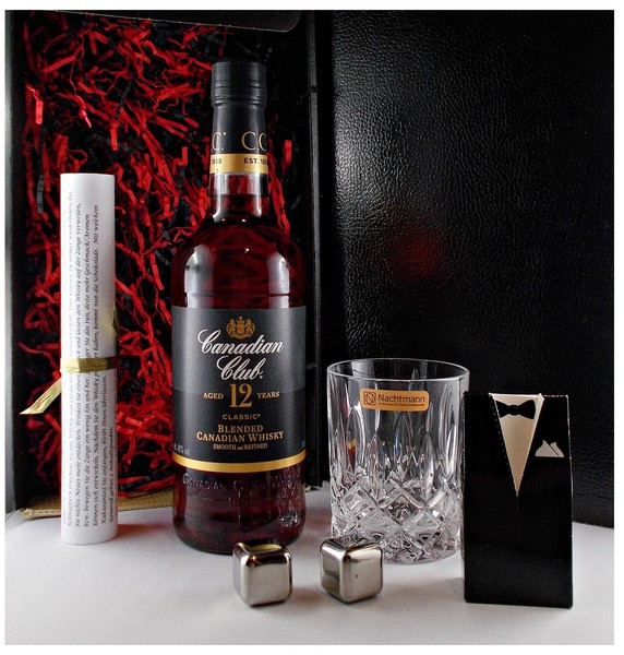 Canadian Club Whisky 12 Jahre + Glas + 2 Whiskey KüHlsteine Im Smoking Geschenk-image