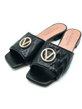 Valentino by Mario Valentino Afrodite Quilted Leather Slide Sandals Black Size 6