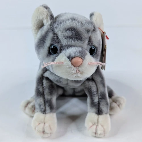 Vintage Retired 1999 TY Beanie Babies Silver The Cat Plush Toy Gift Collectible