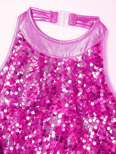 Kid Girls Sequins Jazz Dance Costume Ballet Modern Halter Leotard Shiny Dress - Picture 42 of 56