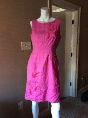 Beaded Linen Dress Pink Size By Jessica Howard