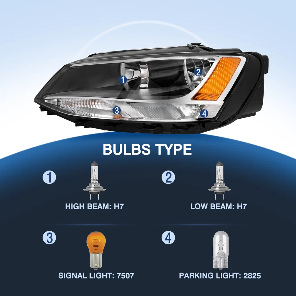 Pares de montaje de faros halógenos con LED DRL para Volkswagen Jetta MK6 2011-2018 Foto 4 de 4