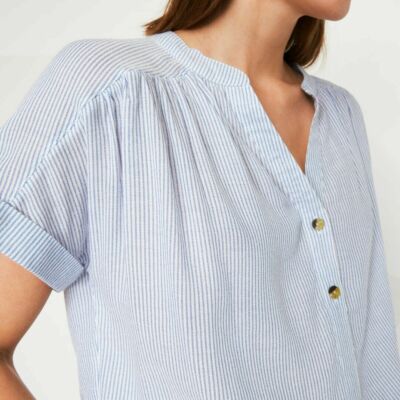 Warehouse Blue & White Striped Short Sleeve Top Blouse Bagged EUR 44 New UK 16