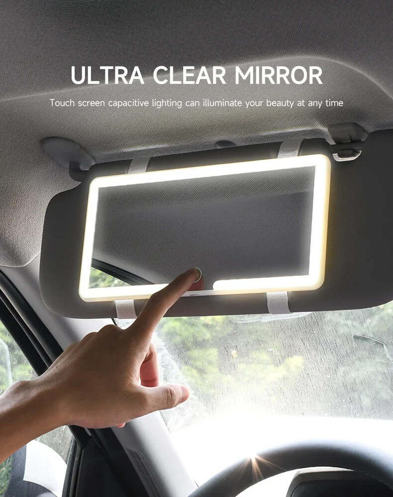 Specchio LED Auto con Visiera Parasole, 3 Modalità, 60 LED Specchietto Trucco - Miniatura 3