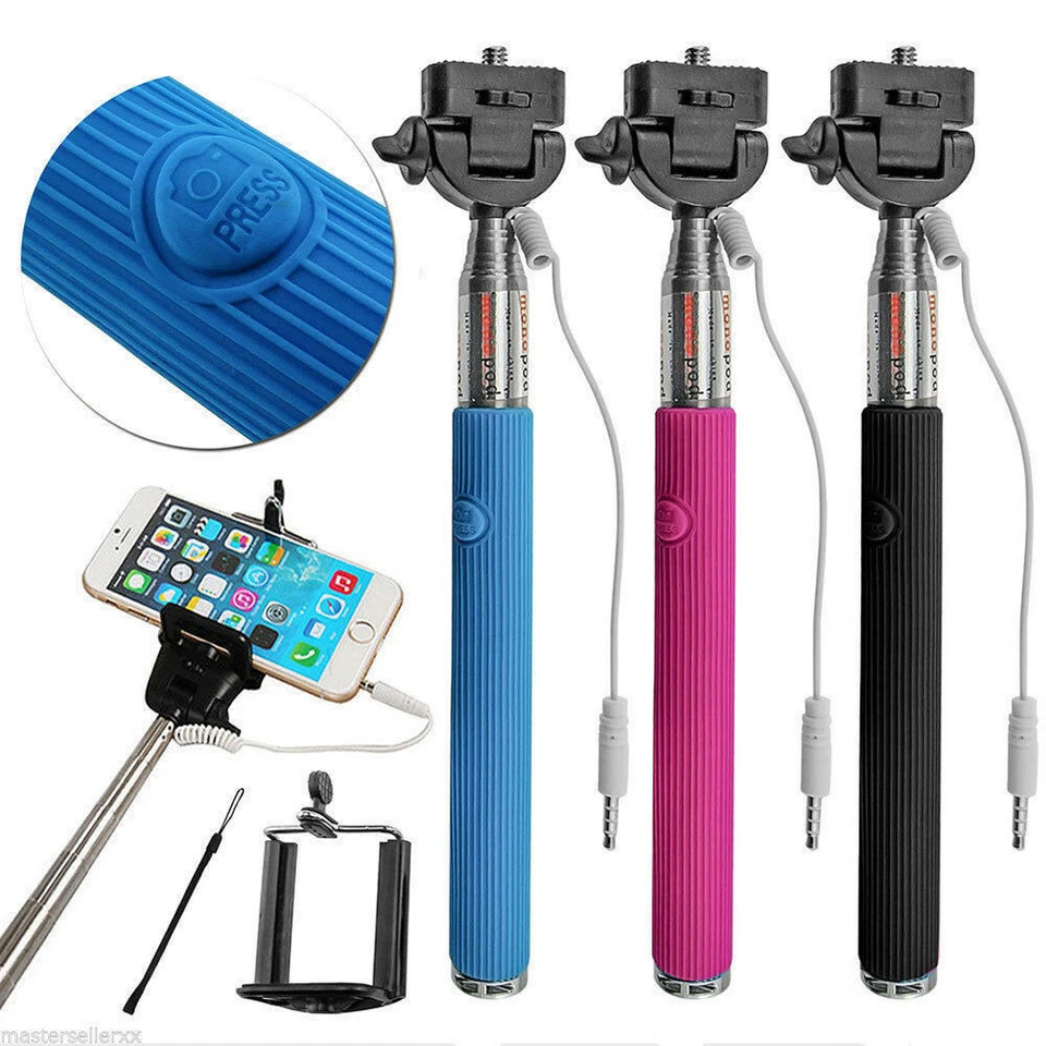 Monopod Selfie Stick Telescopic WIRED Remote Mobile Phone holder All Phones - Image 2 of 4