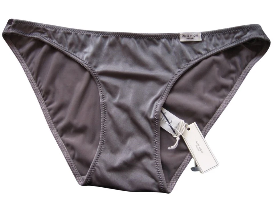 A112B Abercrombie Gilly Hicks NUEVO Bikini Brillo Acero Plata Elástico Microfibra M Foto 4 de 4