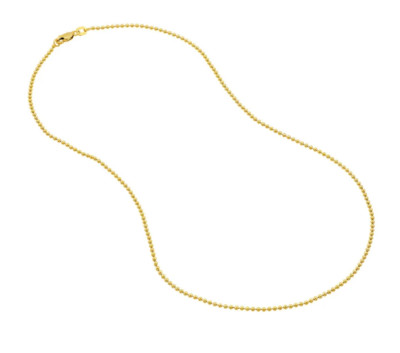 18k 16'' Gelbgold 1,5mm Perle Kugel Glied Anhänger Erkennungsmarke Kette Halskette 4 Gramm