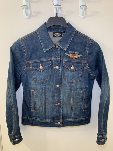 Harley Davidson Motorcycle Denim Jean Jacket Women’s Small Embroidered Logo NEW