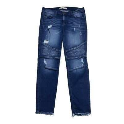 KanCan Jeans Moto Ankle Skinny Womens Size 28 Distressed Ribbed Dark Wash Denim