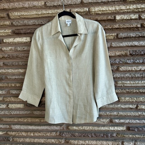 Armani Collezioni Beige Tan Flax Linen Blouse Size 8 - Picture 2 of 7