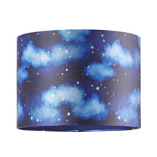 Paralume lampada moderno per bambini blu navy con stelle oro brillante e nuvole bianche...