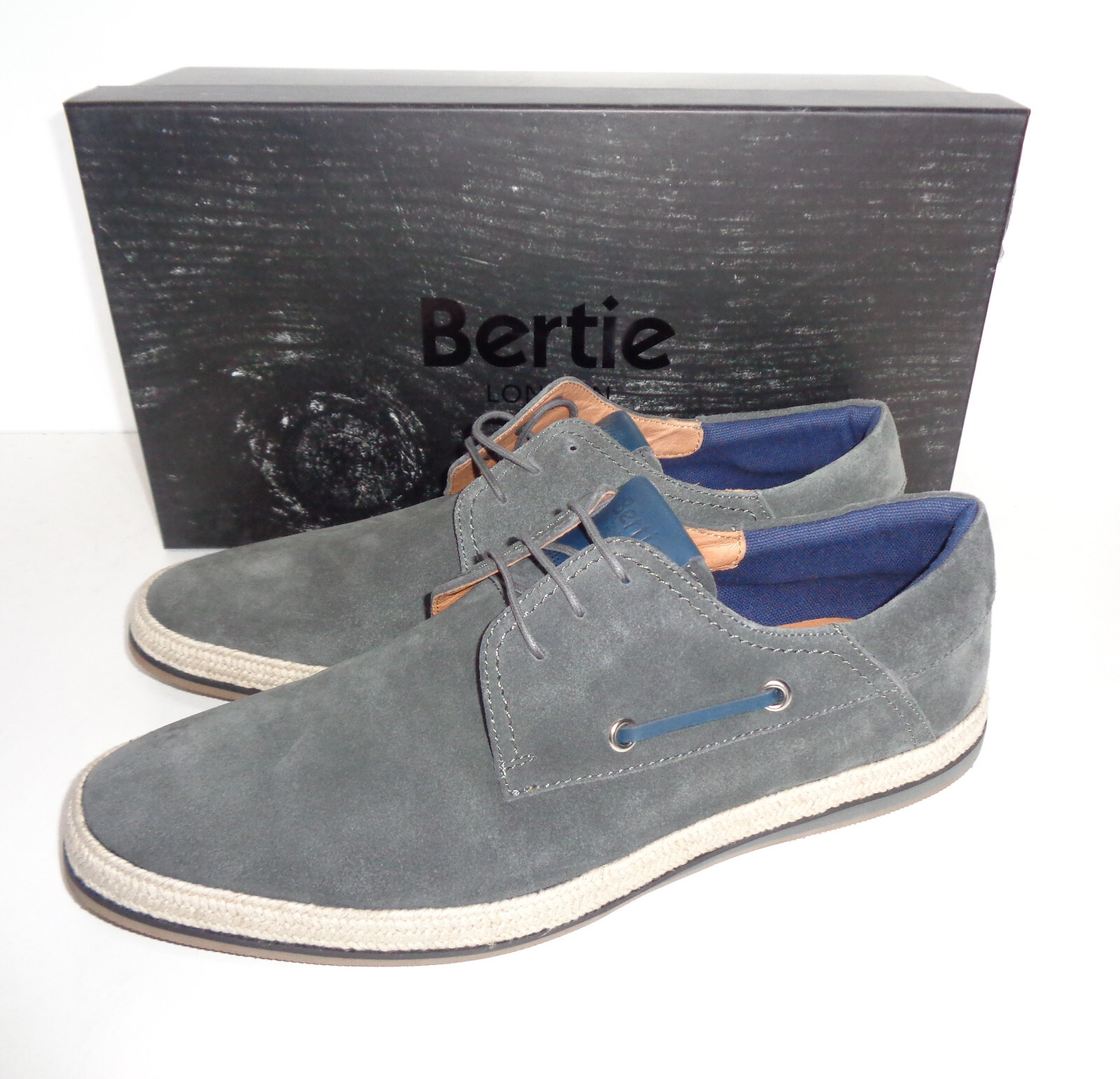 Bertie New Mens Leather Shoes Lace Up Boat Casual Grey Deck RRP £56 UK Size 7 image 7