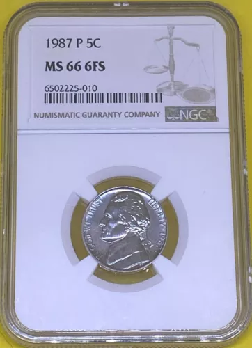 1987 P Jefferson Nickel NGC MS66 6FS
