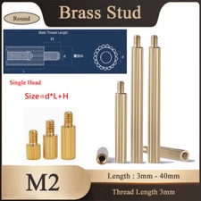 M2 Round Brass Studs Single Head Standoff Space Thread Pillar Stud Female 3-40mm
