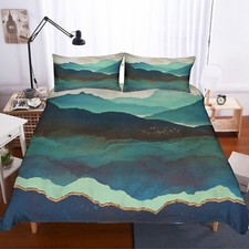 3D Mountains Sky Bird Watercolor Quilt Cover Set Duvet Cover Bedding Pillowcases