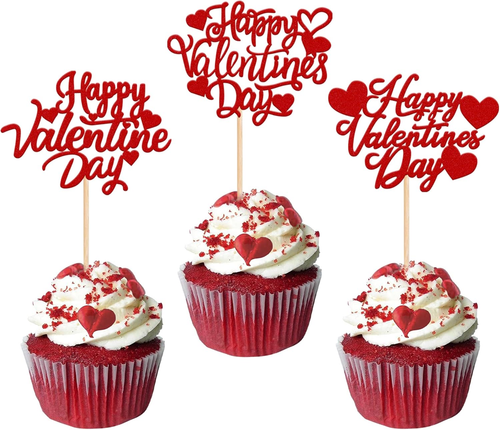 30 Pack Happy Valentine'S Day Cupcake Toppers Glitter Love Heart Cupcake Picks f - Picture 8 of 12