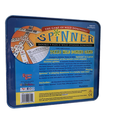 Spinner Game of Wild Dominoes in On-the-go Travel Tin , for 2 to 8