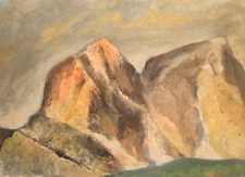 Vintage impressionist oil painting landscape mountain signed