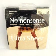 No Nonsense Ultra Sheer Pantyhose Size B Color Black Reinforced Panty & Toe TK6