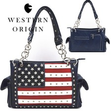 American Flag Carry Purse Patriotic Handbag Rhinestone Studded Satchel Bag BL
