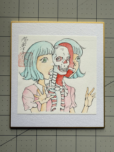Stampa Shintaro Kago disegnata a mano Shikishi opera d'arte bella ragazza horror Junji Ito - Foto 1 di 1