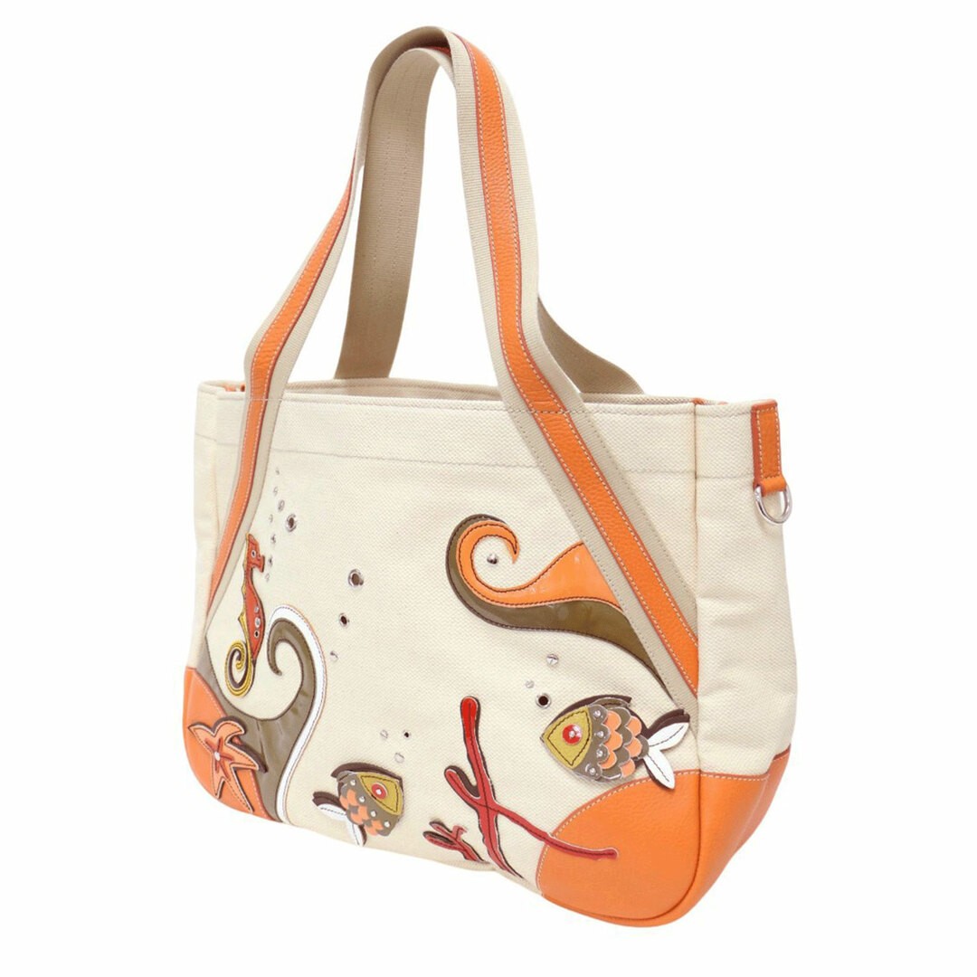 RARE PRADA PRADA bag off white orange canvas leather combination tote bag BR2971