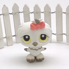 Littlest Pet Shop~LPS~360~Bird Owl~White Gray~Pink Bow Yellow Dot Eyes Authentic