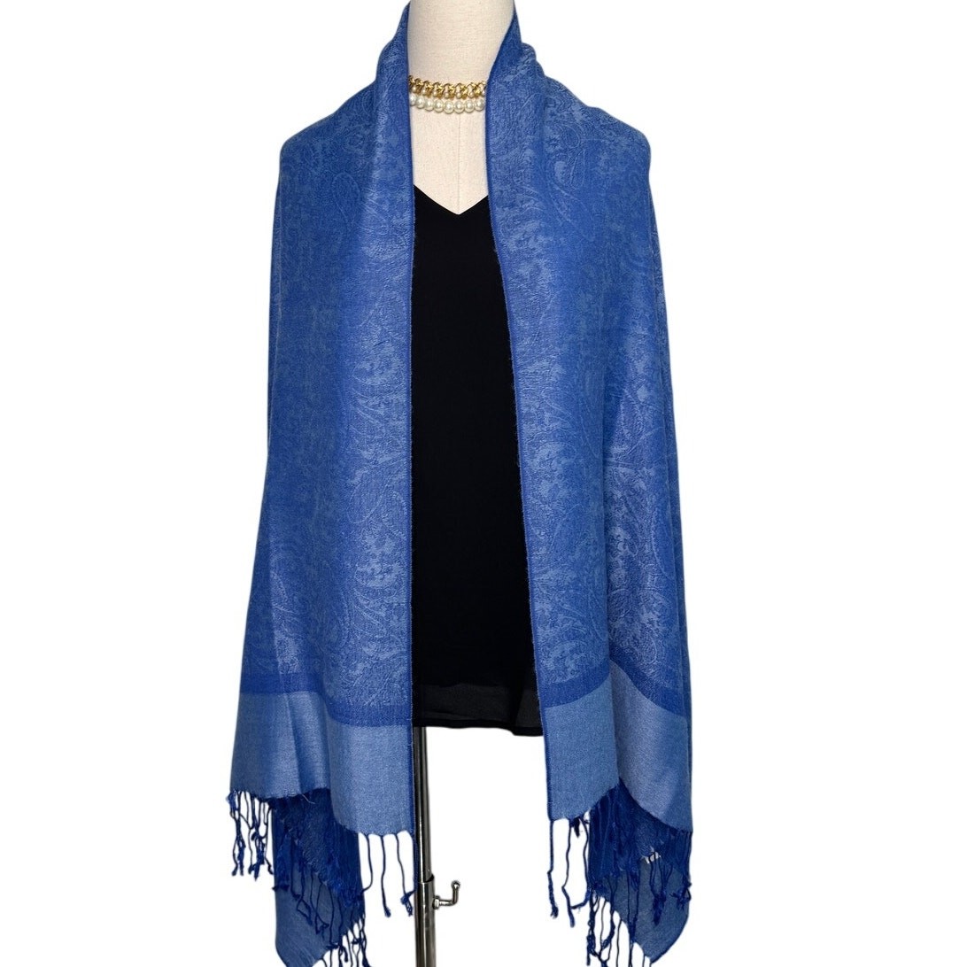 Blue Paisley 100% pashmina cashmere scarf wrap timeless classic 28 x 68
