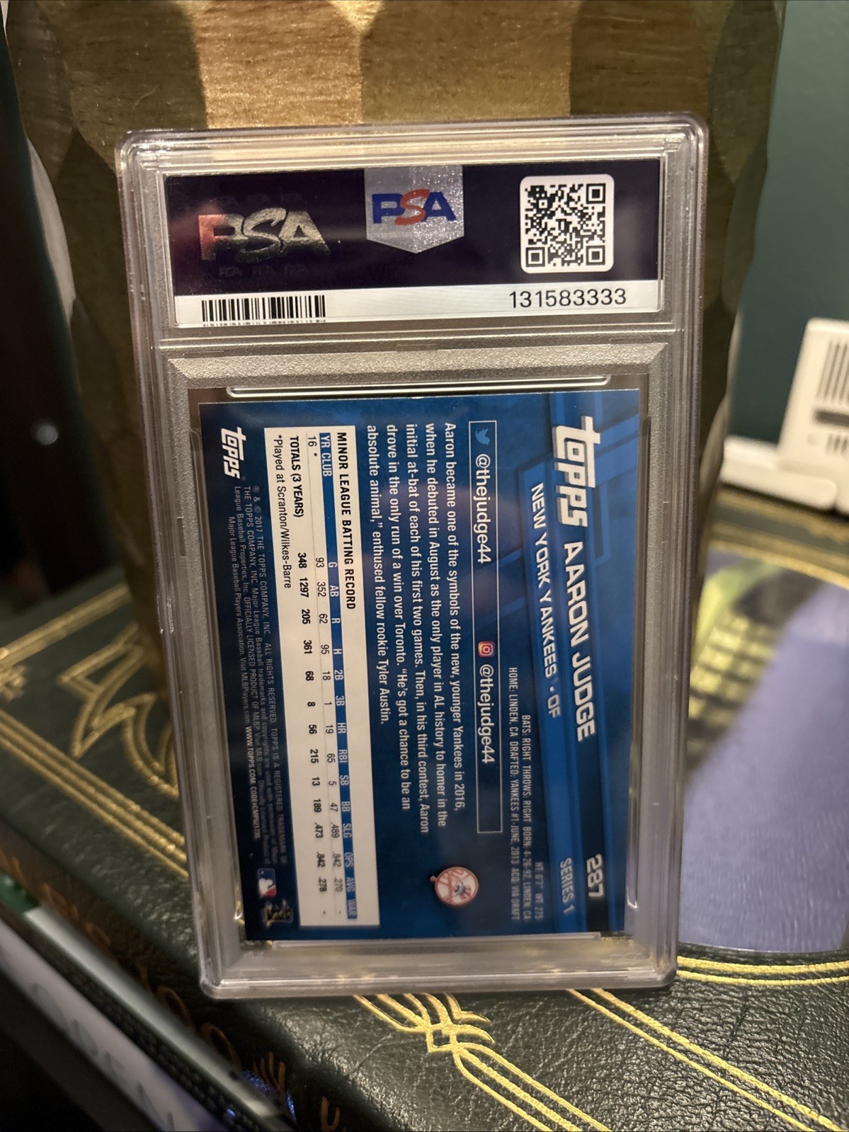 Aaron Judge 2017 Topps Series 1 Catching Rookie #287 PSA 9 RC Mint Yankees MVP view 2