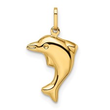 14k Yellow Gold Polished 3-D Dolphin Pendant Perfect Gift for Her