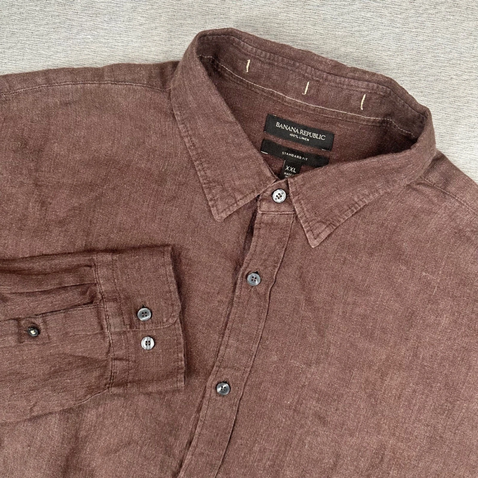 Banana Republic Shirt Mens XXL Brown 100% Linen Standard Fit Long Sleeve Button