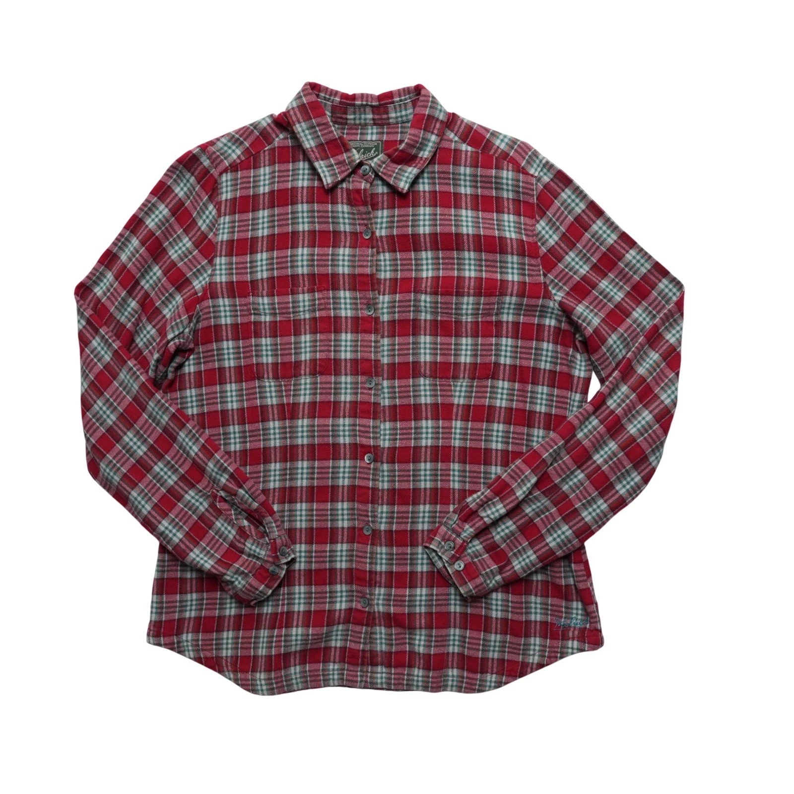 Woolrich Flannel Shirt Mens Large Red Plaid Cotton Workwear Long Sleeve