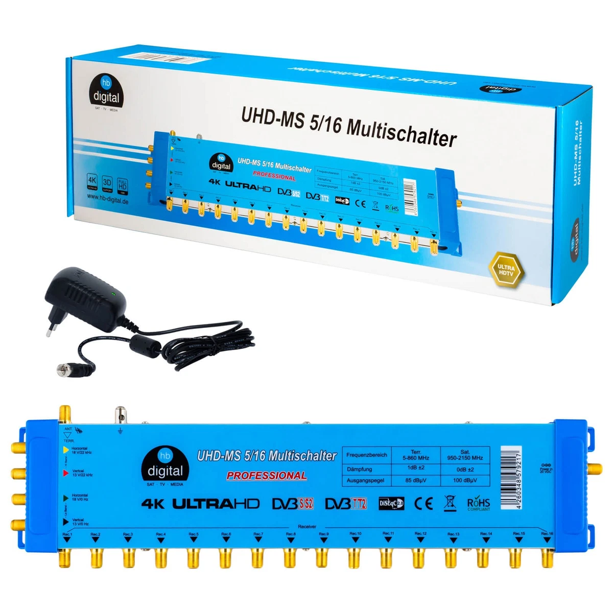 Interruptor múltiple 5/16 516 para Full HDTV 3D 4K Digital SAT instalación 16 participantes