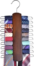Premium Wooden Necktie and Belt Hanger, Walnut Wood Center Organizer and Storage