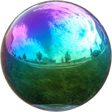 Gazing Globe Mirror Ball in Rainbow Stainless Steel - 12 Inch