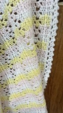 Hand crocheted Baby Blanket 40  X 46.5  Yellow, Pink And Cream