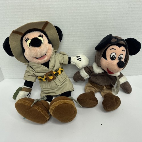 Disney World Minnie Mouse 10” Safari Plush Compass Green And Pilot Mickey 9”