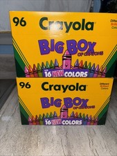 Lot- 2 Vintage 1992 Crayola Big Box 96 Crayons, Sealed, Sharpener, 16 New Colors