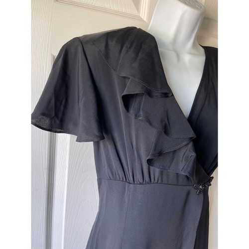 Vintage La Belle Dress Juniors 5 Ruffle Midi Y2K Modest 90s Witchy Tie Black - Picture 6 of 14