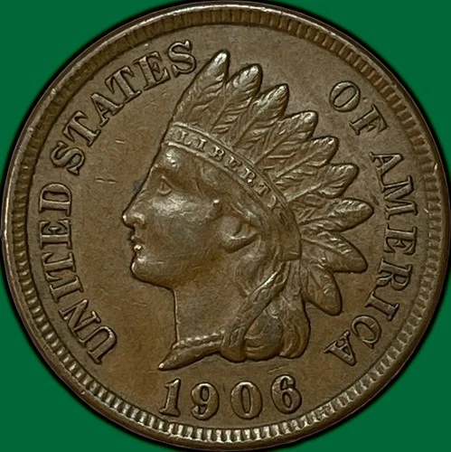 1906 Indian Head Cent Almost Uncirculated AU Coin #33973