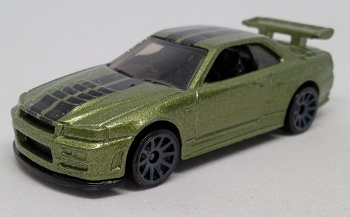 Hot Wheels Olive Green Metallic Nissan Skyline GT-R R34 Loose Diecast 2:64 2014 - 第 2/6 張圖片