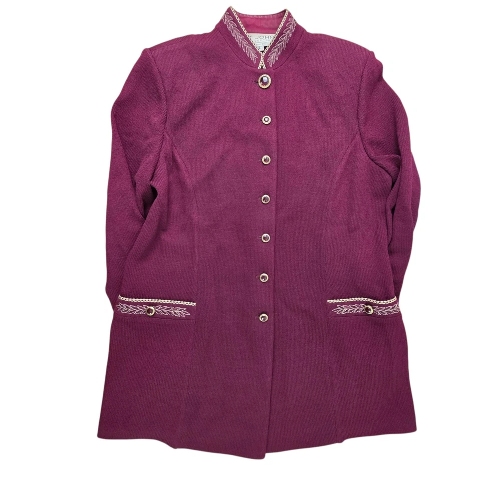 Blazer St. John Filigrana Bordado Bordado De Colección Talla 14 Borgoña Dinero Antiguo Foto 2 de 4